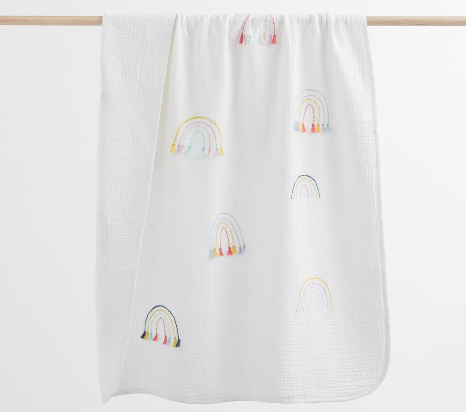 Muslin Rainbow Tassel Baby Blanket Pottery Barn Kids UK